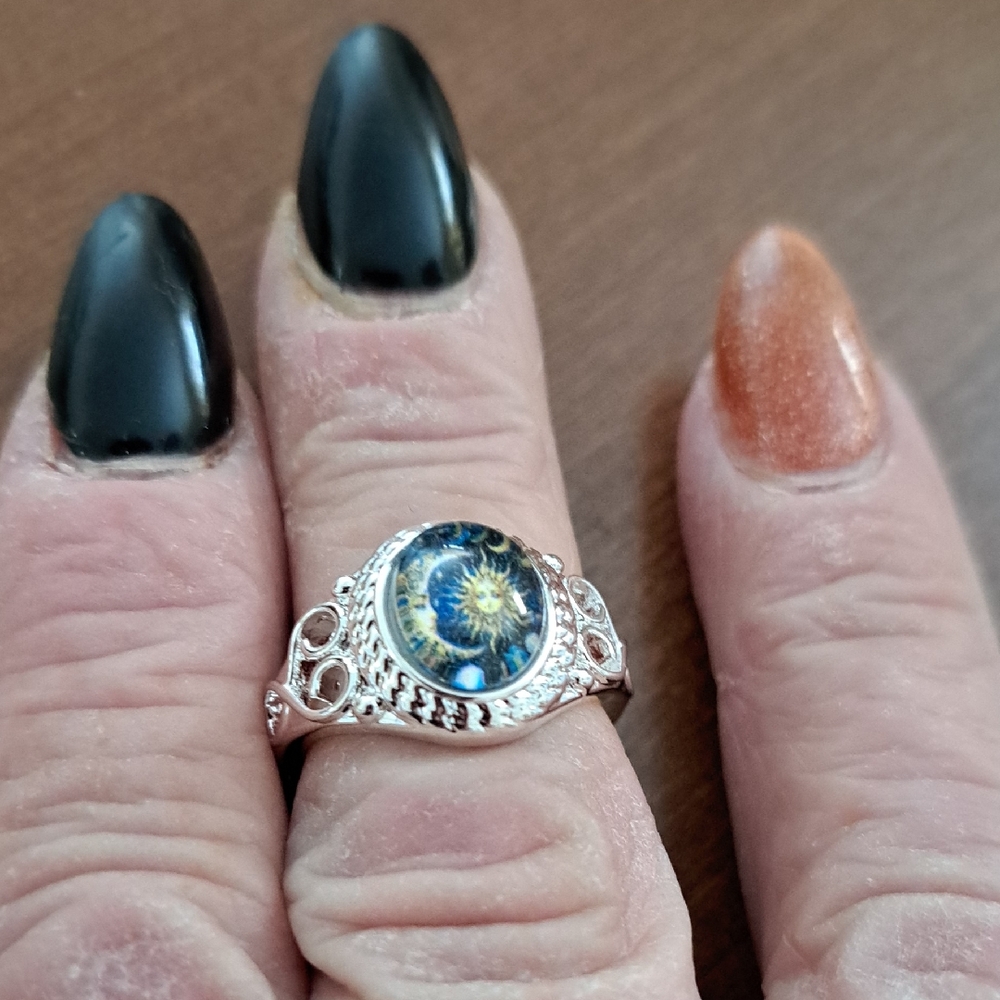 Silver Sun and Moon Ring